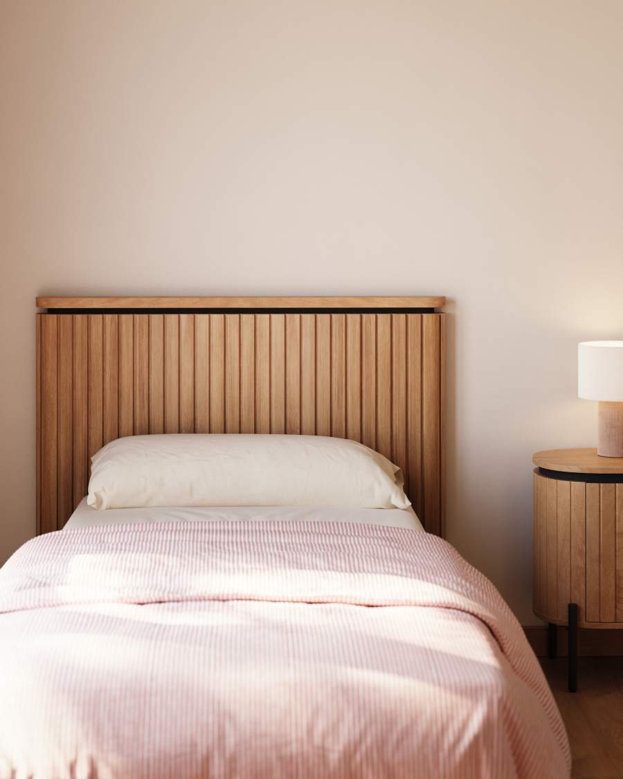 Licia solid mango wood and metal headboard with a black finish for a bed up to 90 cm