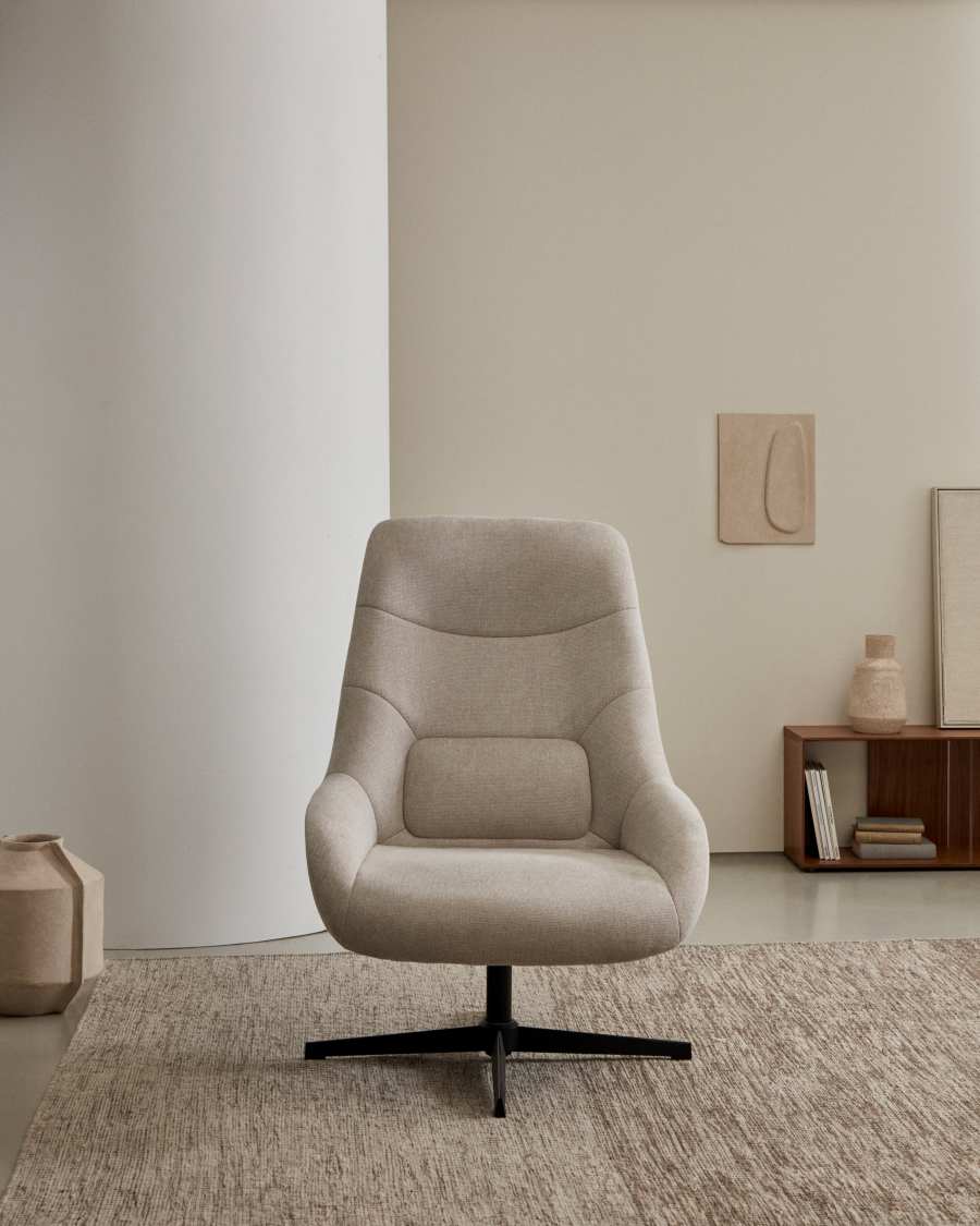 Celida swivel armchair in dark green bouclé and steel with black finish FSC 100%