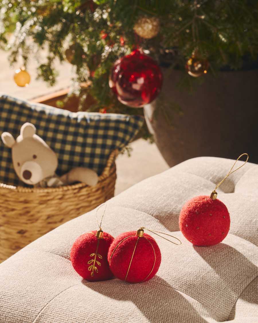 Σετ Breshi με 3 μικρές διακοσμητικές κρεμαστές μπάλες κόκκινες και χρυσές λεπτομέρειες