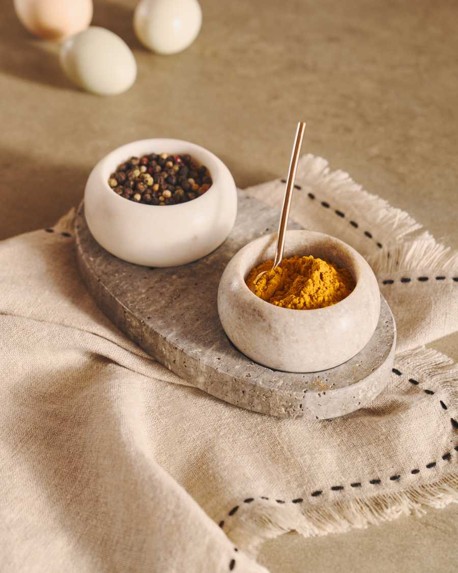 Marichie multi-coloured marble salt and pepper shaker with tray