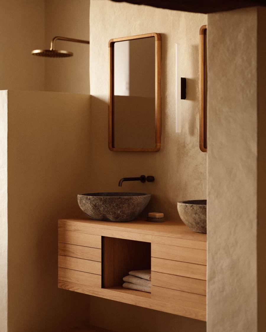 Yenit bathroom furniture in solid teak wood with a natural finish, 120 x 45 cm
