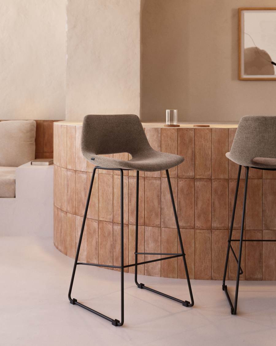 Zahara bar stool in brown with steel legs in black finish, height 65 cm FSC 100%