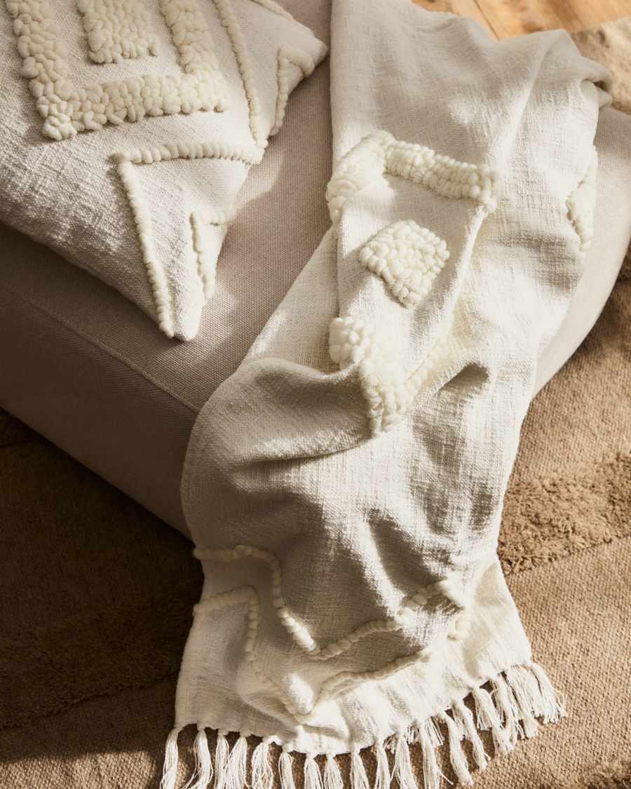 Genoveva blanket made from white cotton, 125 x 150 cm