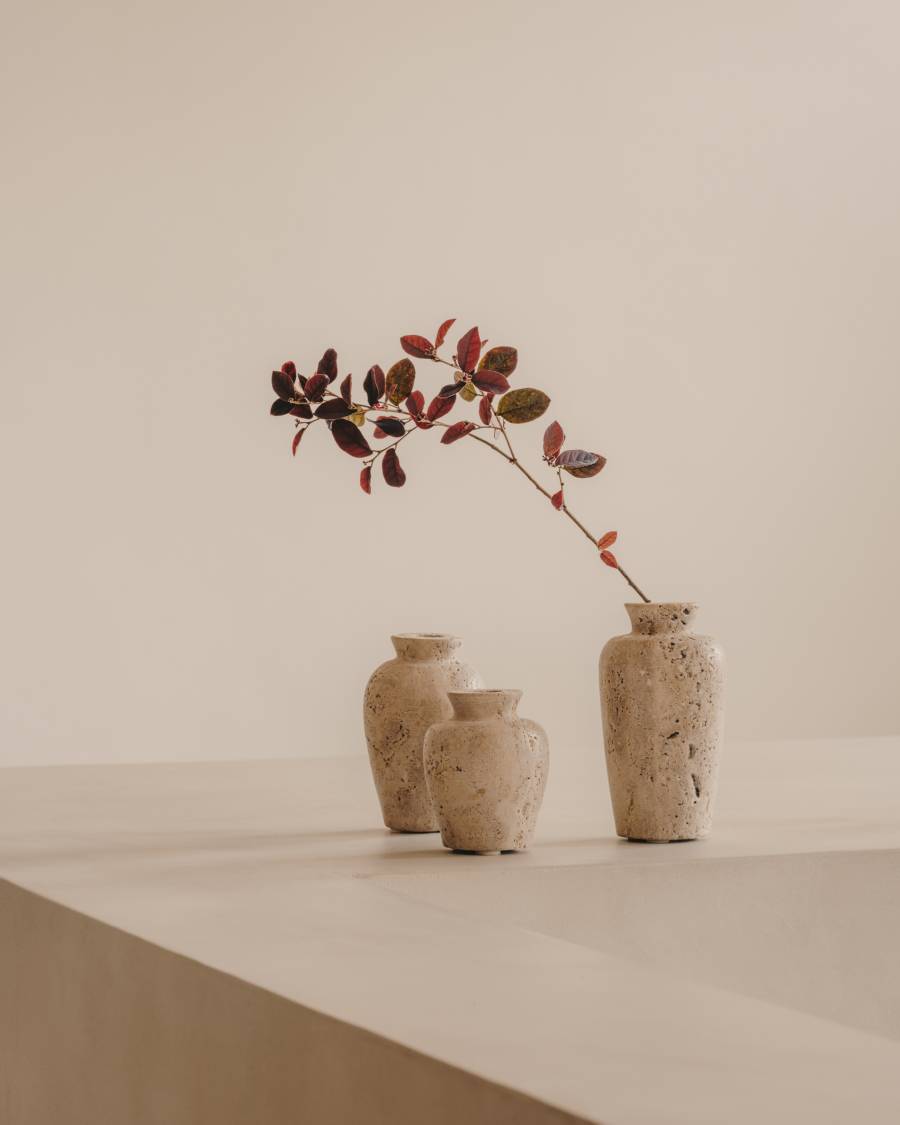 Malch set of 3 beige travertine vases Ø 9 cm / Ø 12 cm / Ø 14 cm