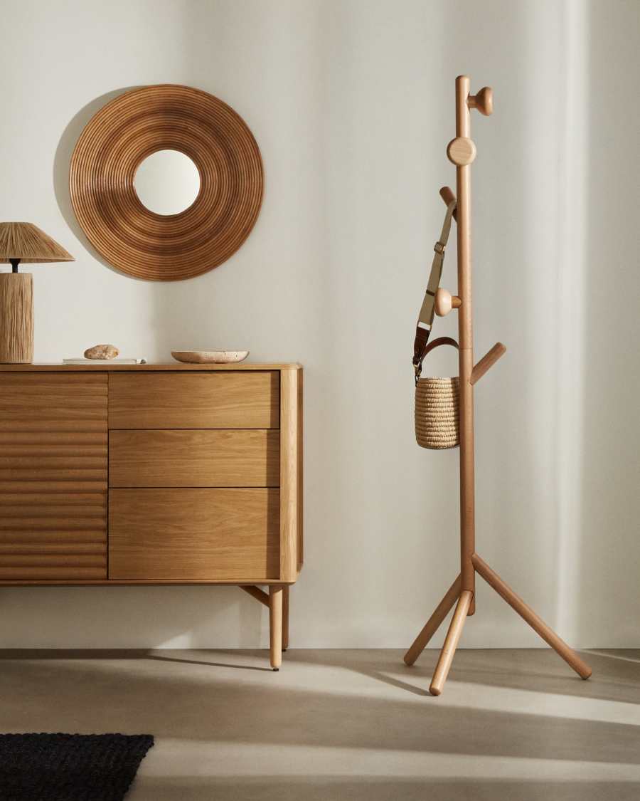 Nadue coat rack in solid beech wood with natural finish 163 cm
