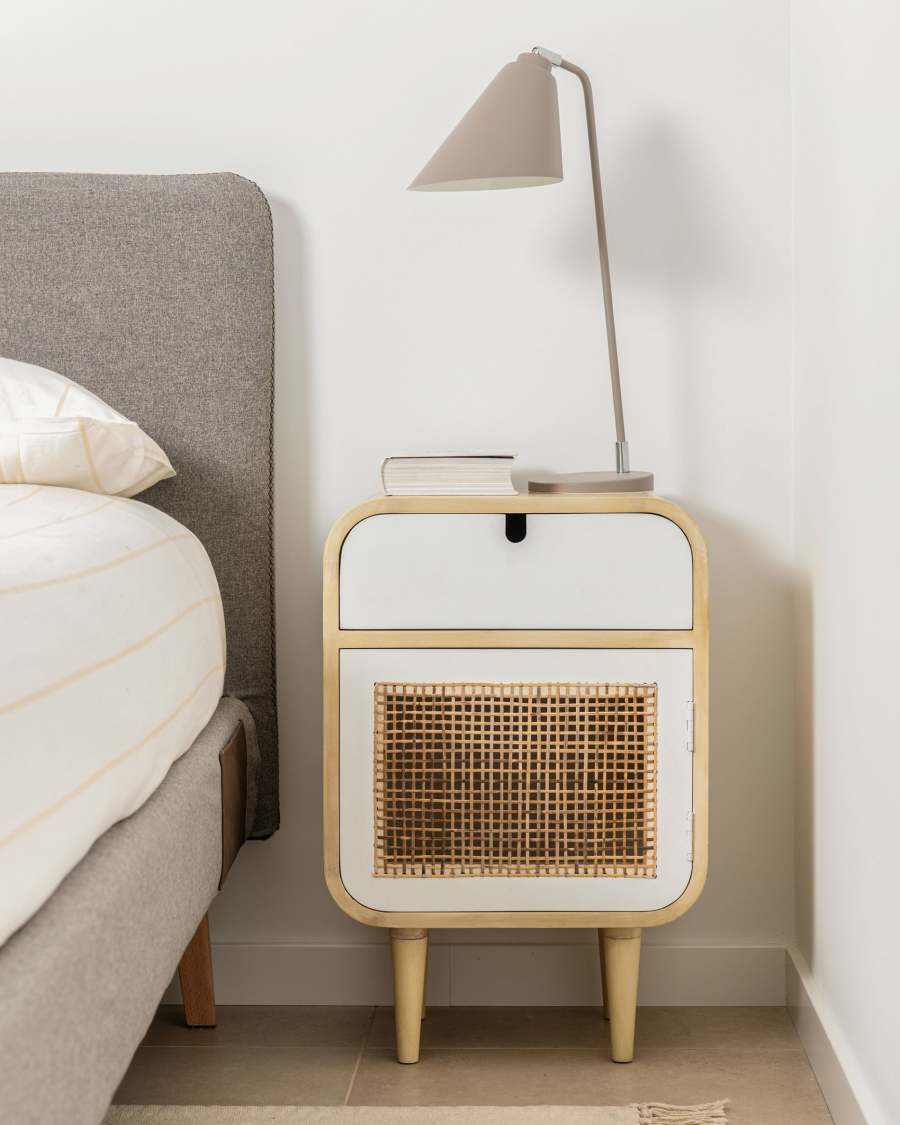 Georg solid mango and cane wood bedside table