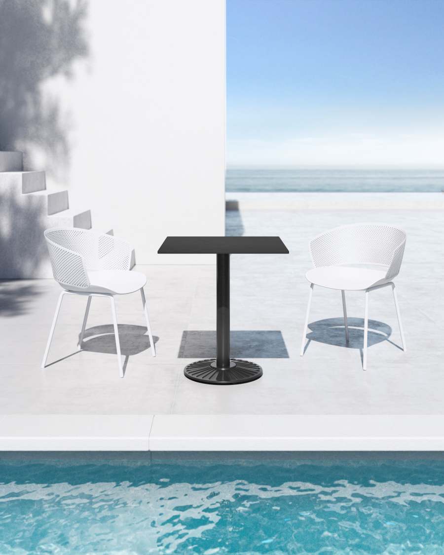 Tiaret outdoor table in black with metal legs, and a black painted finish, 68 x 68 cm