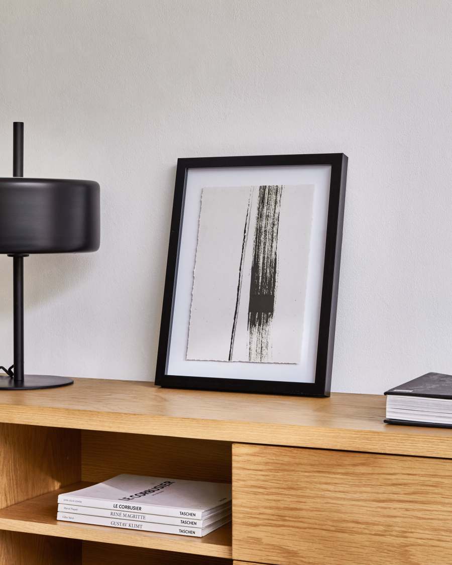 Anaisa painting in white with black vertical stripe, 30 x 40 cm