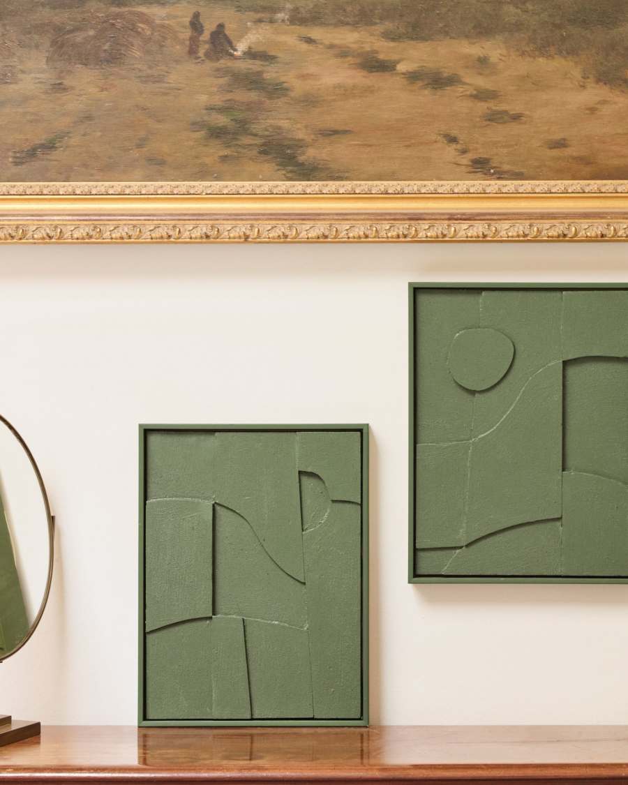 Ensemble de 2 tableaux Talin abstraits vert 30 x 40 cm