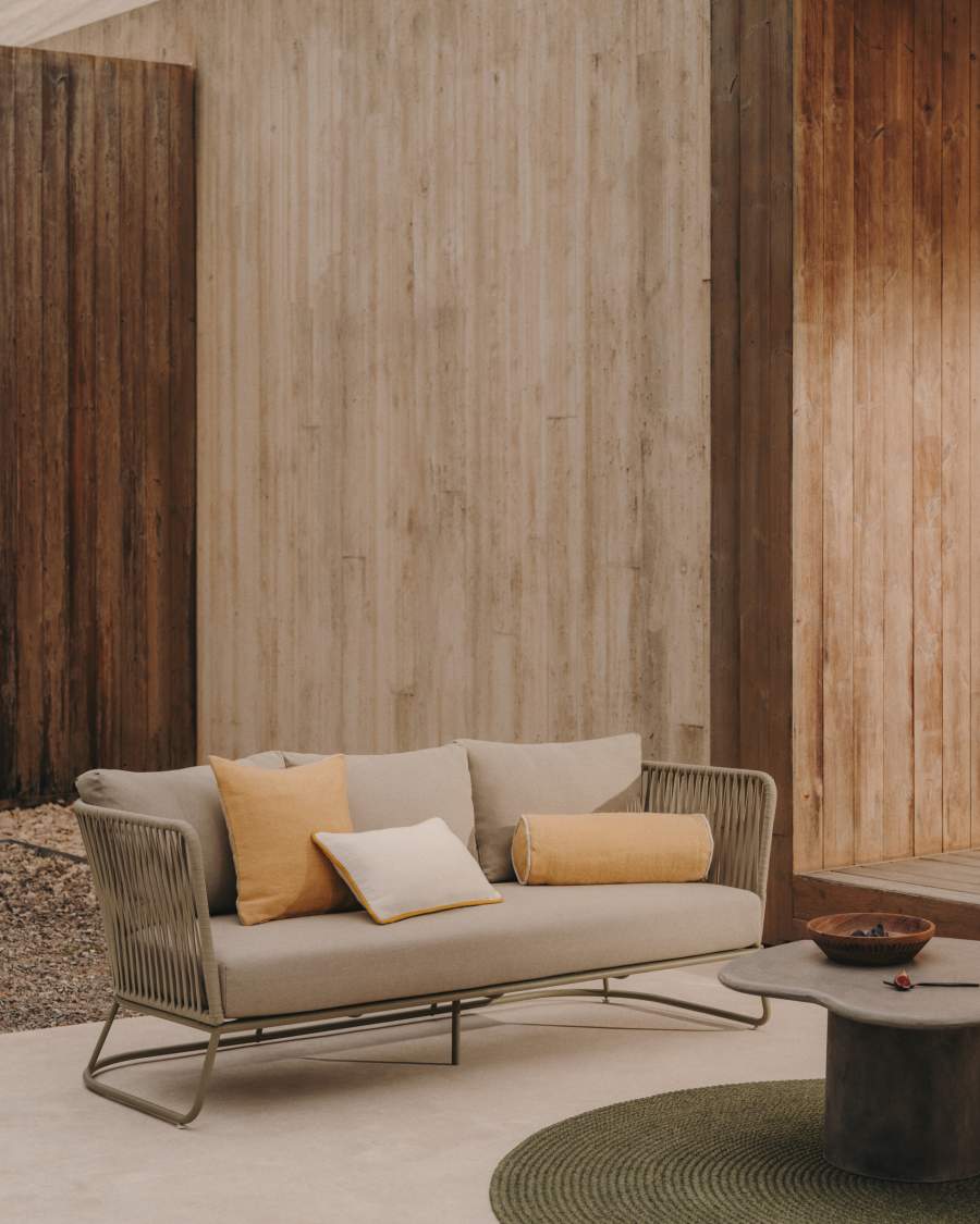 3-Sitzer-Sofa Saconca für den Außenbereich mit Flechtwerk und verzinktem Stahl, grün, 189 cm