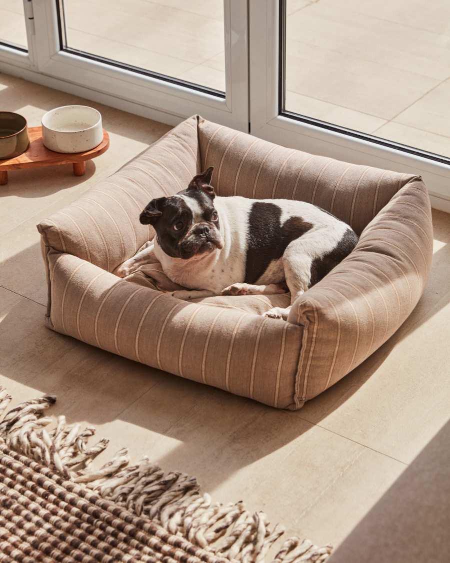 Cuccia piccola Toby a righe e pelo marrone 60 x 60 cm