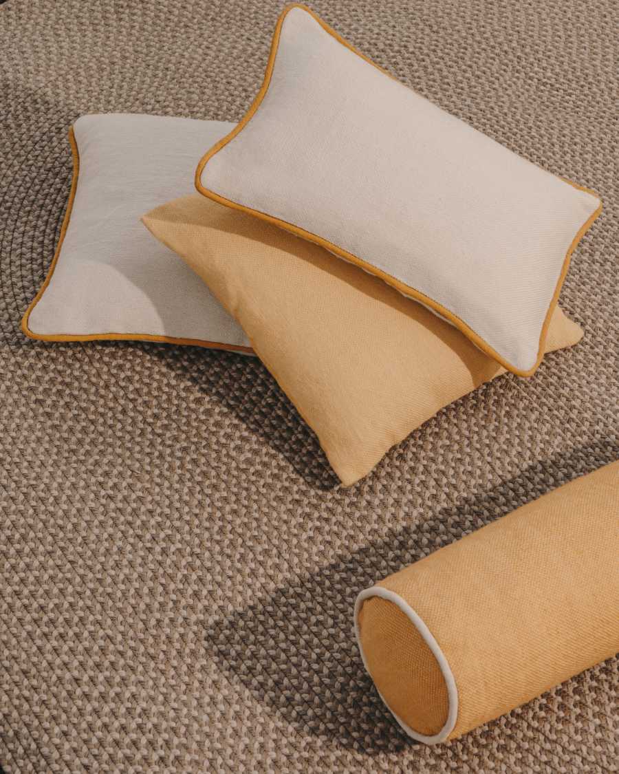 Catius white with yellow trim cushion cover 100% PET 45 x 45 cm