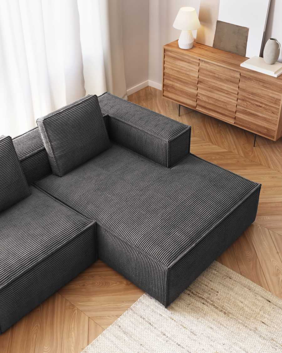 Divano Blok 2 posti in velluto a coste spesso grigio con chaise longue destra 240 cm FSC Mix Credit