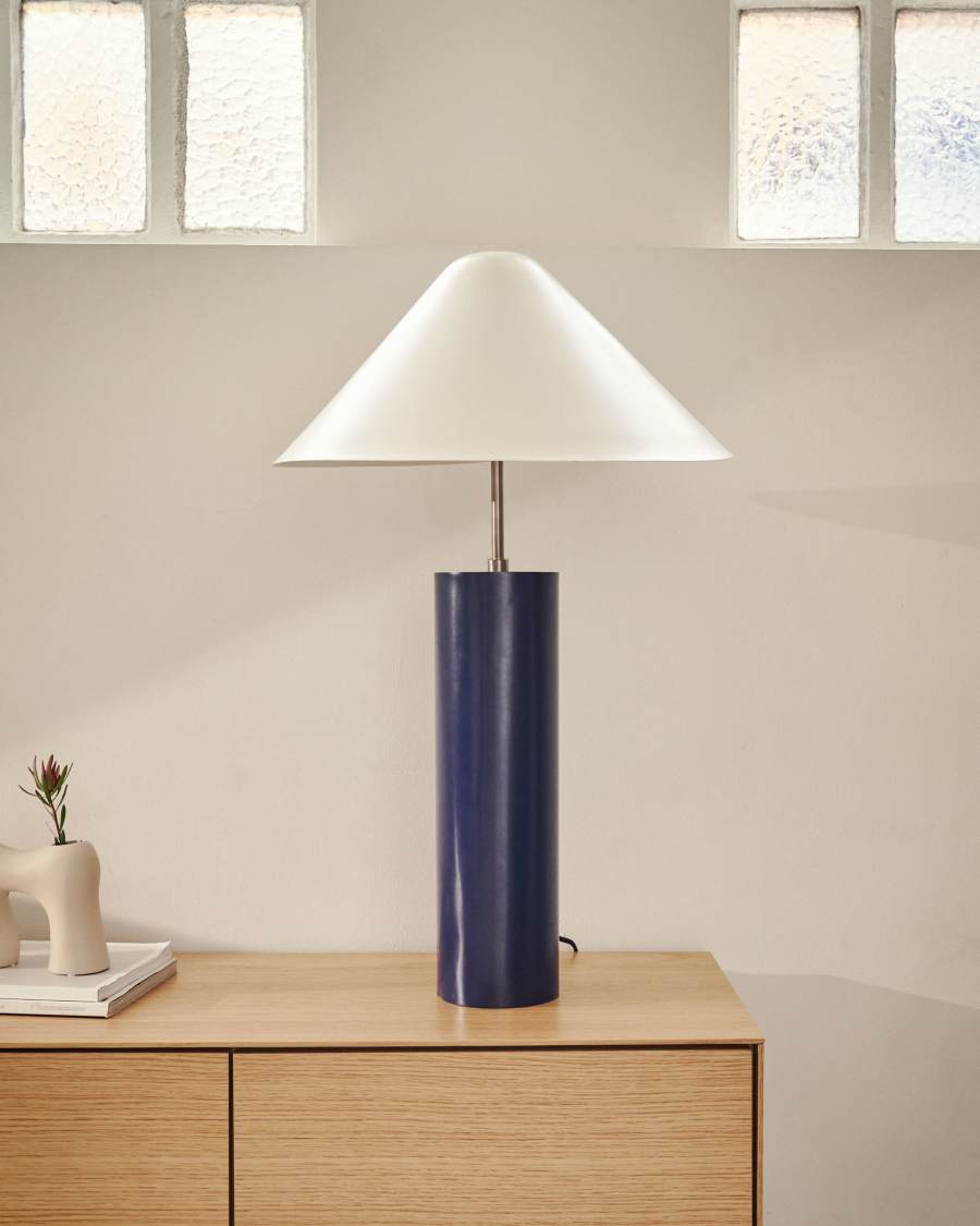 Lampada da tavolo Shiva in metallo finitura verniciata blu e bianca 73 cm