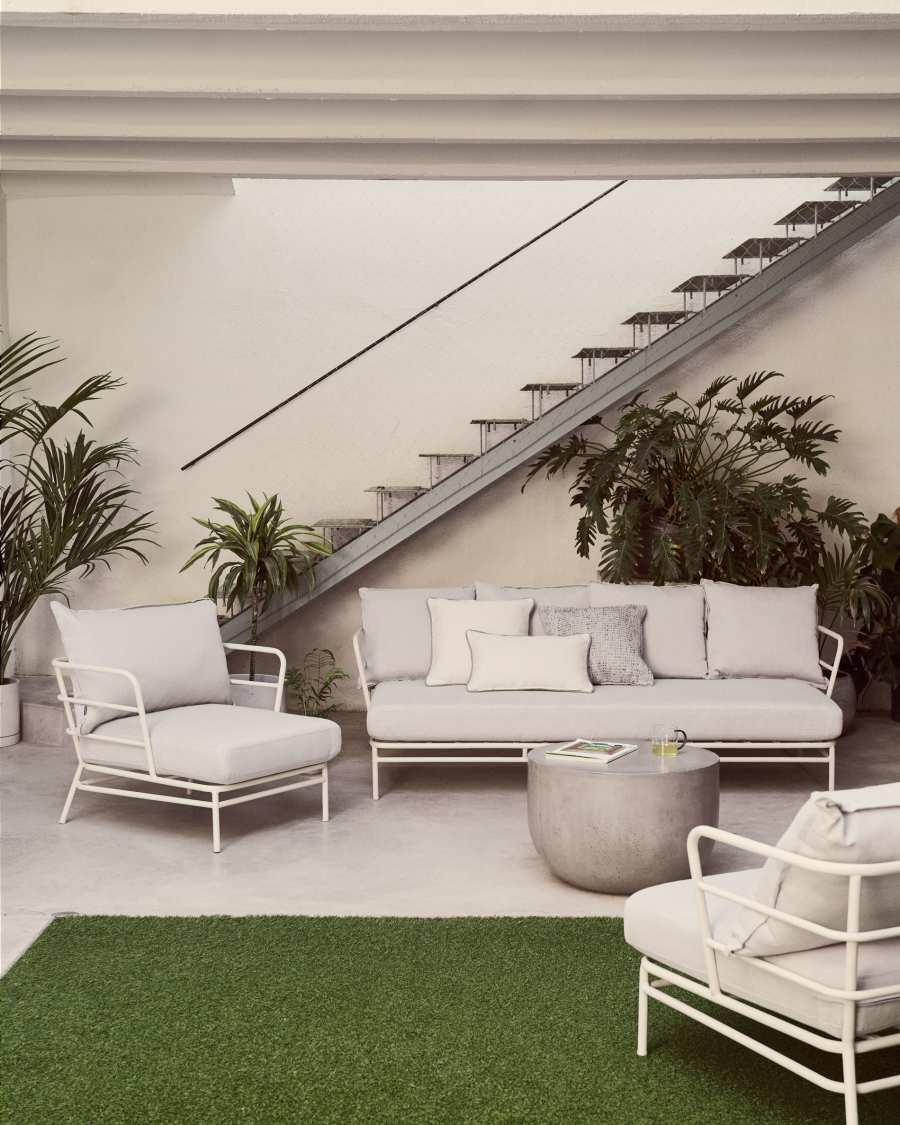 Mareluz 3 seater sofa in white steel, 197 cm