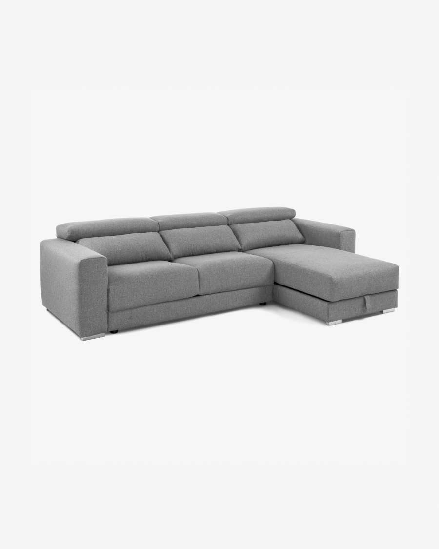 Atlanta 3 seater sofa with chaise longue in light grey, 290 cm