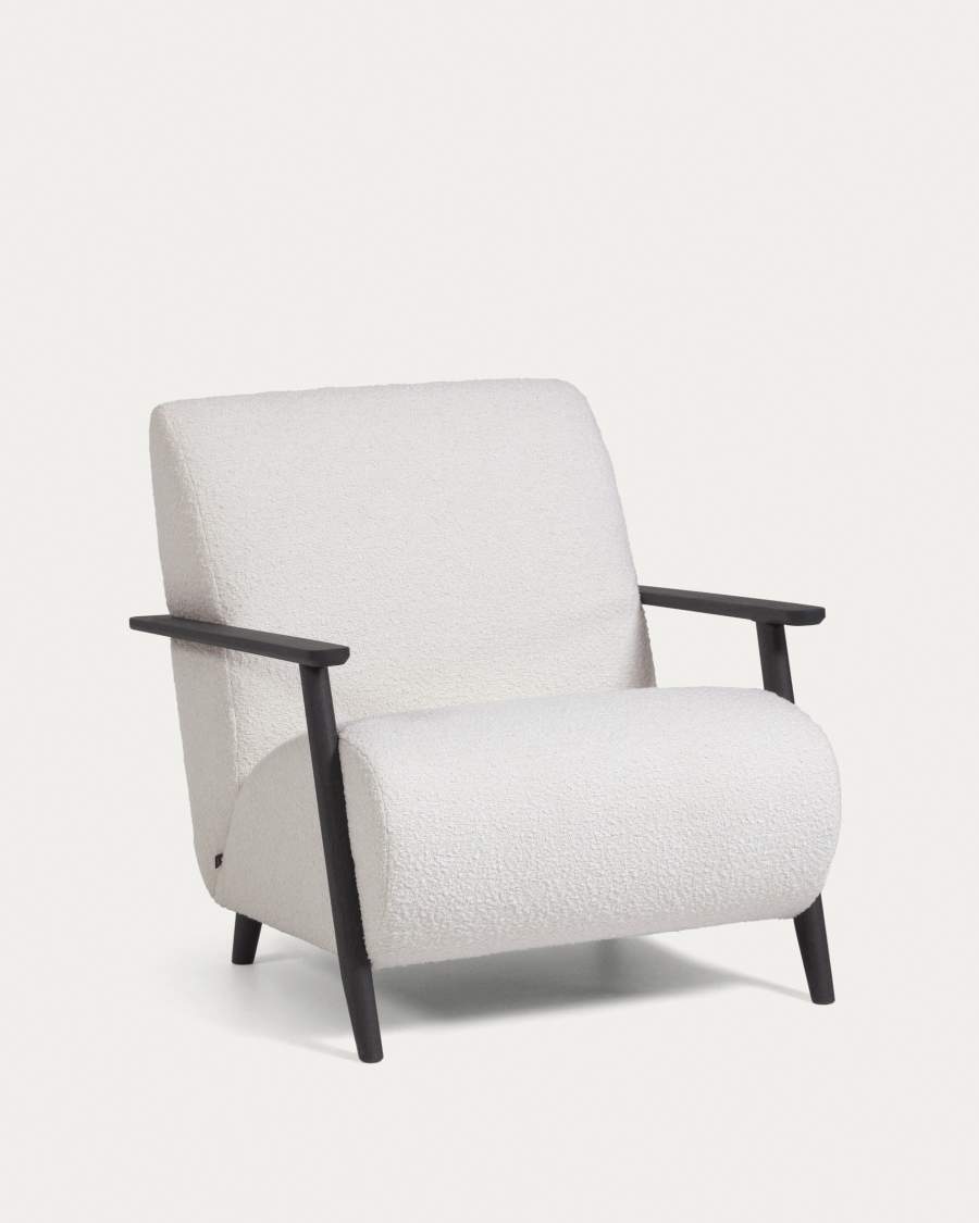 Meghan white bouclé armchair with solid ash legs with wenge finish FSC Mix Credit