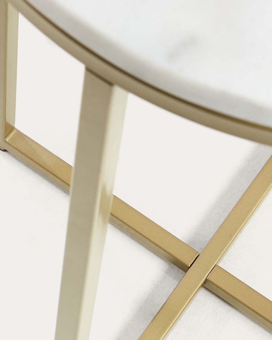 Sheffield side table in white marble and golden steel legs Ø 43 cm