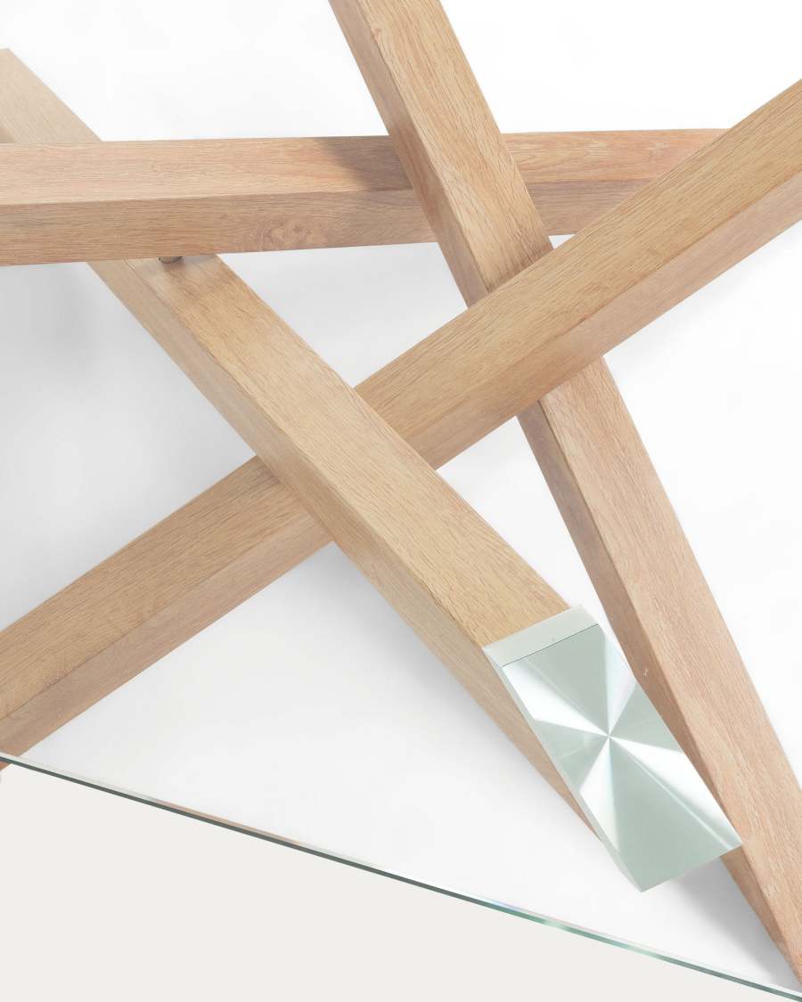 Table basse Kamido en verre et pied en acier effet bois 90 x 90 cm