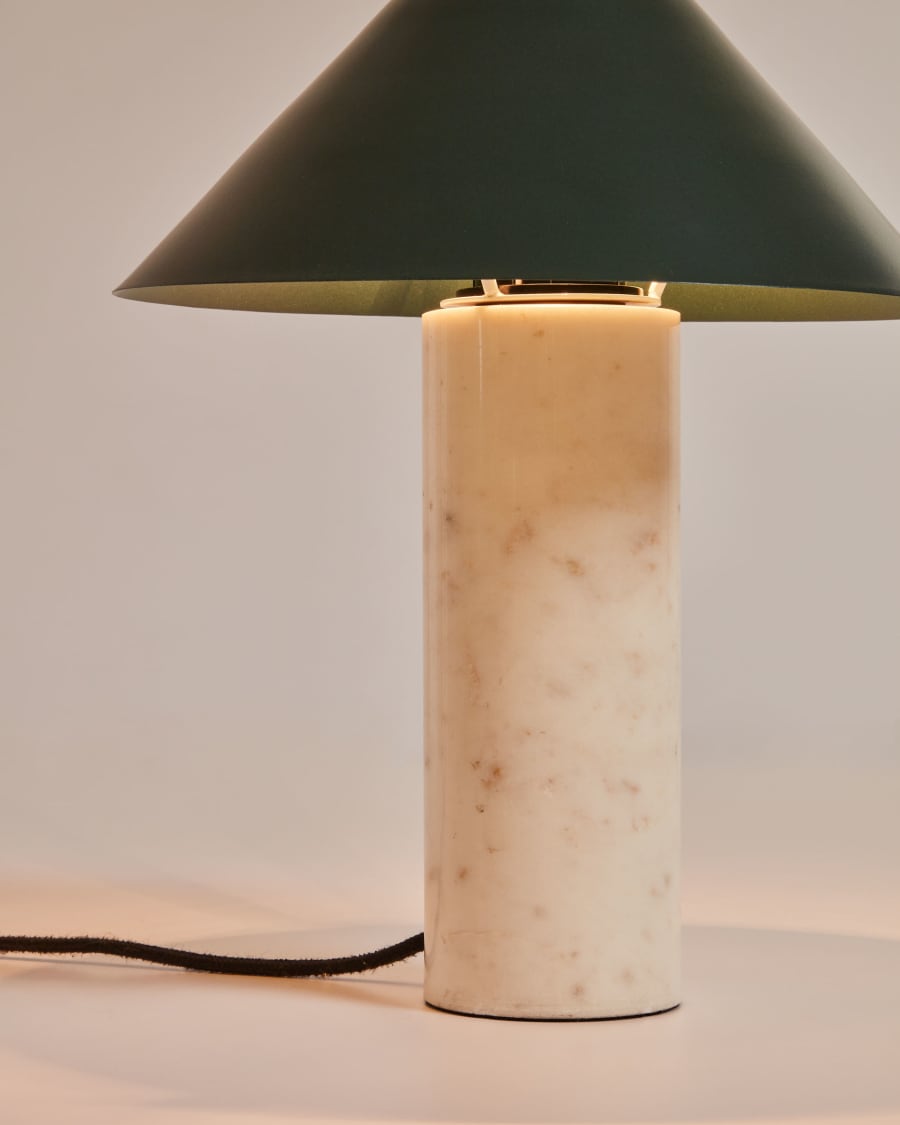 Valentine table lamp, white marble and metal with a green painted finish