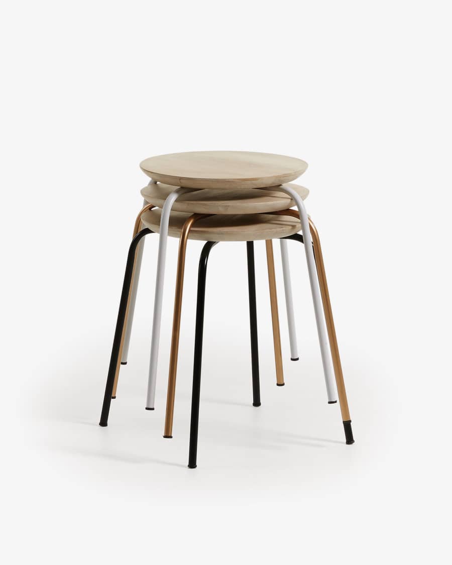 Σκαμπό Ren, μασίφ ξύλο μάνγκο, μαύρα ατσάλινα πόδια