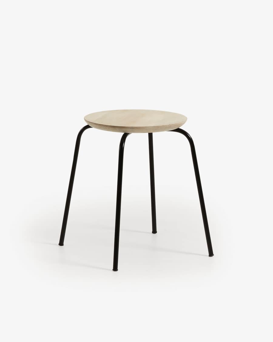 Σκαμπό Ren, μασίφ ξύλο μάνγκο, μαύρα ατσάλινα πόδια