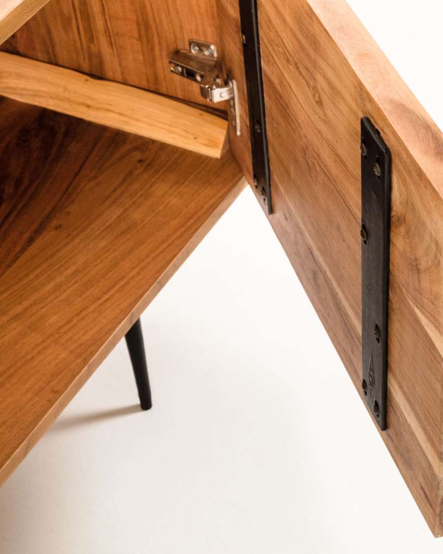 Delsie solid acacia wood 3 door TV stand with black finish steel, 147 x 50 cm