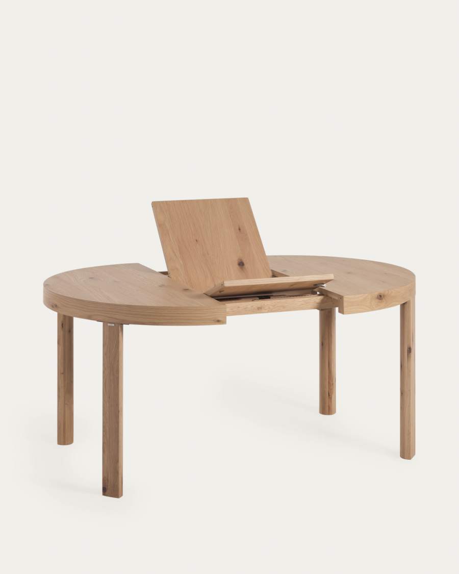 Extendable circular table Colleen with an oak veneer and solid wood legs Ø120(170)x120 cm