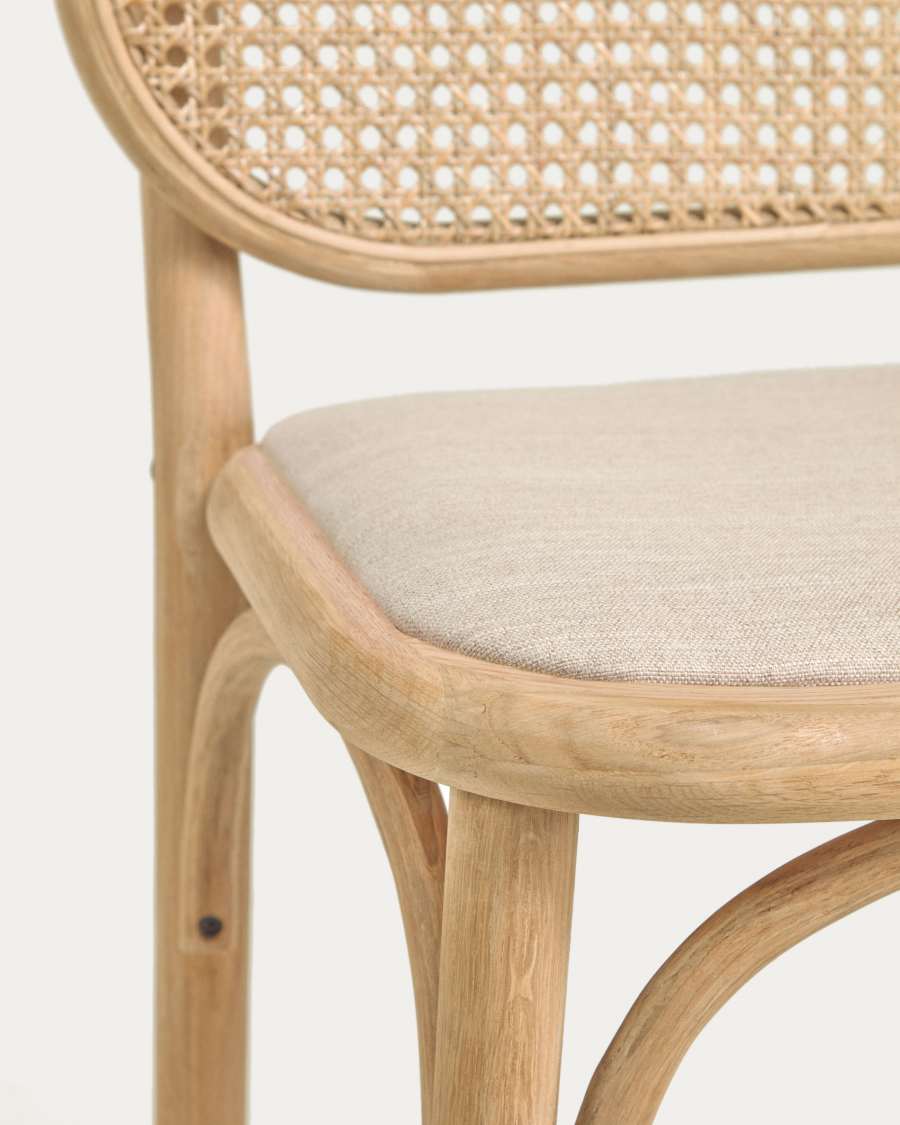 Doriane 65 cm height solid oak stool with natural finish and upholstered seat FSC Mix Credit