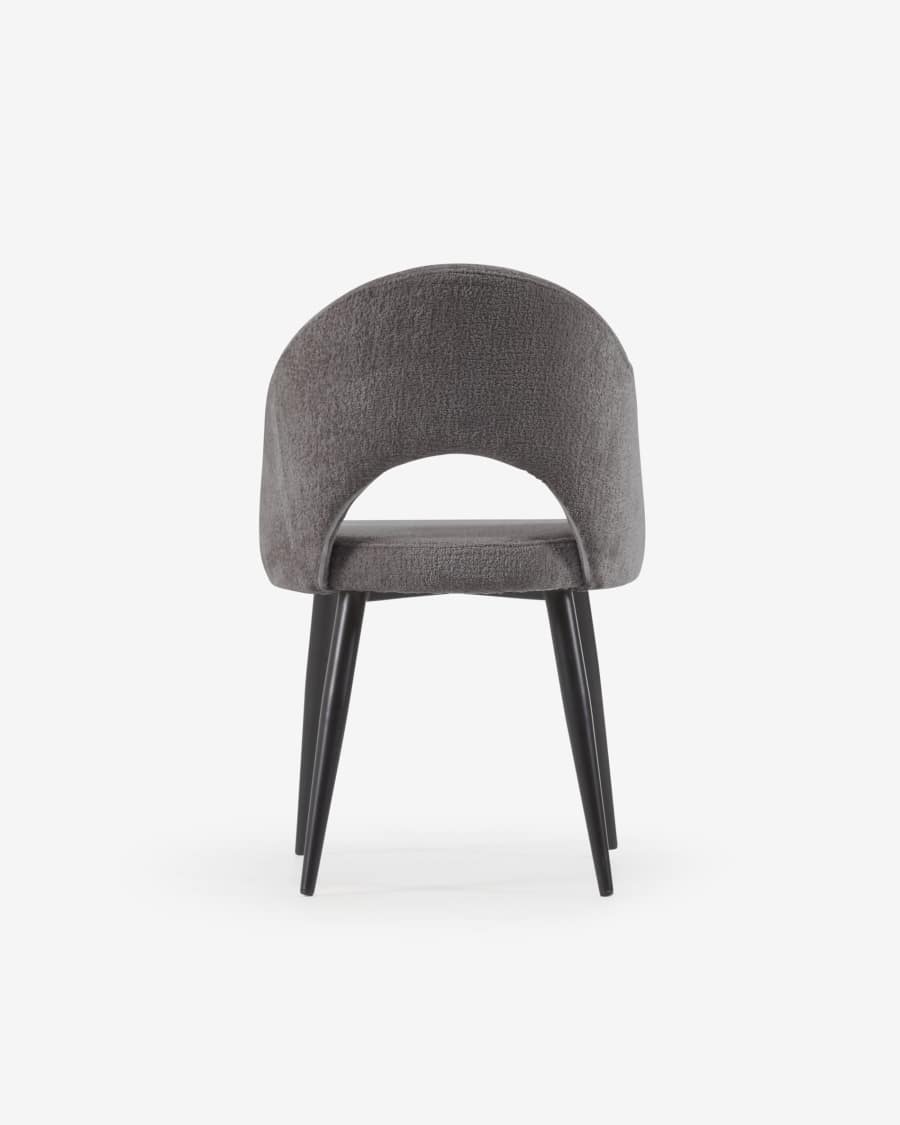 Grey chenille Mael chair with steel legs with black finish