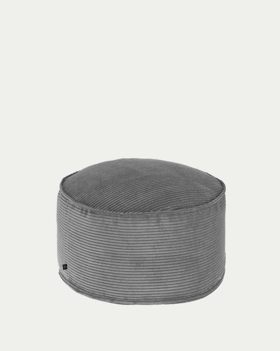 Pouf grande Wilma in velluto a coste spesso grigio Ø 70 cm