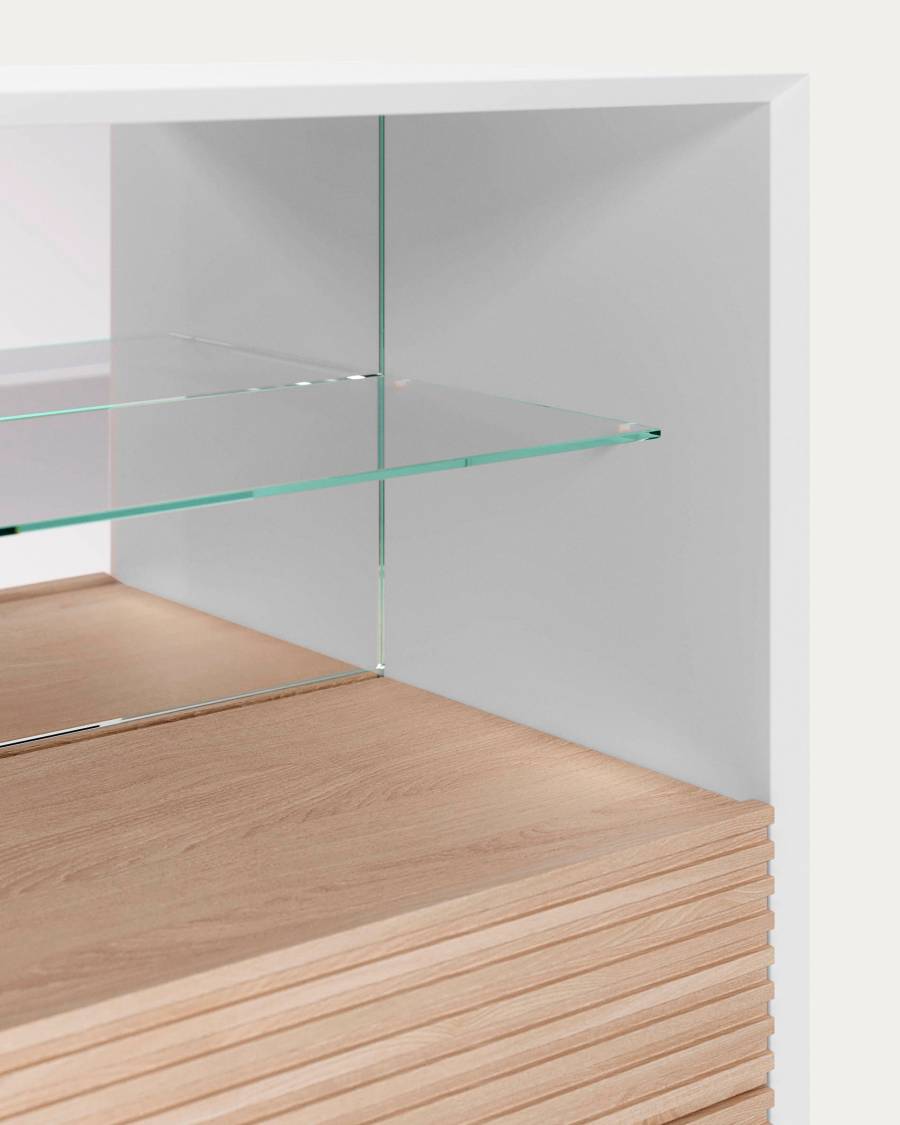 Cassettiera Marielle con 5 cassetti in legno di frassino laccati di bianco 64 x 142 cm