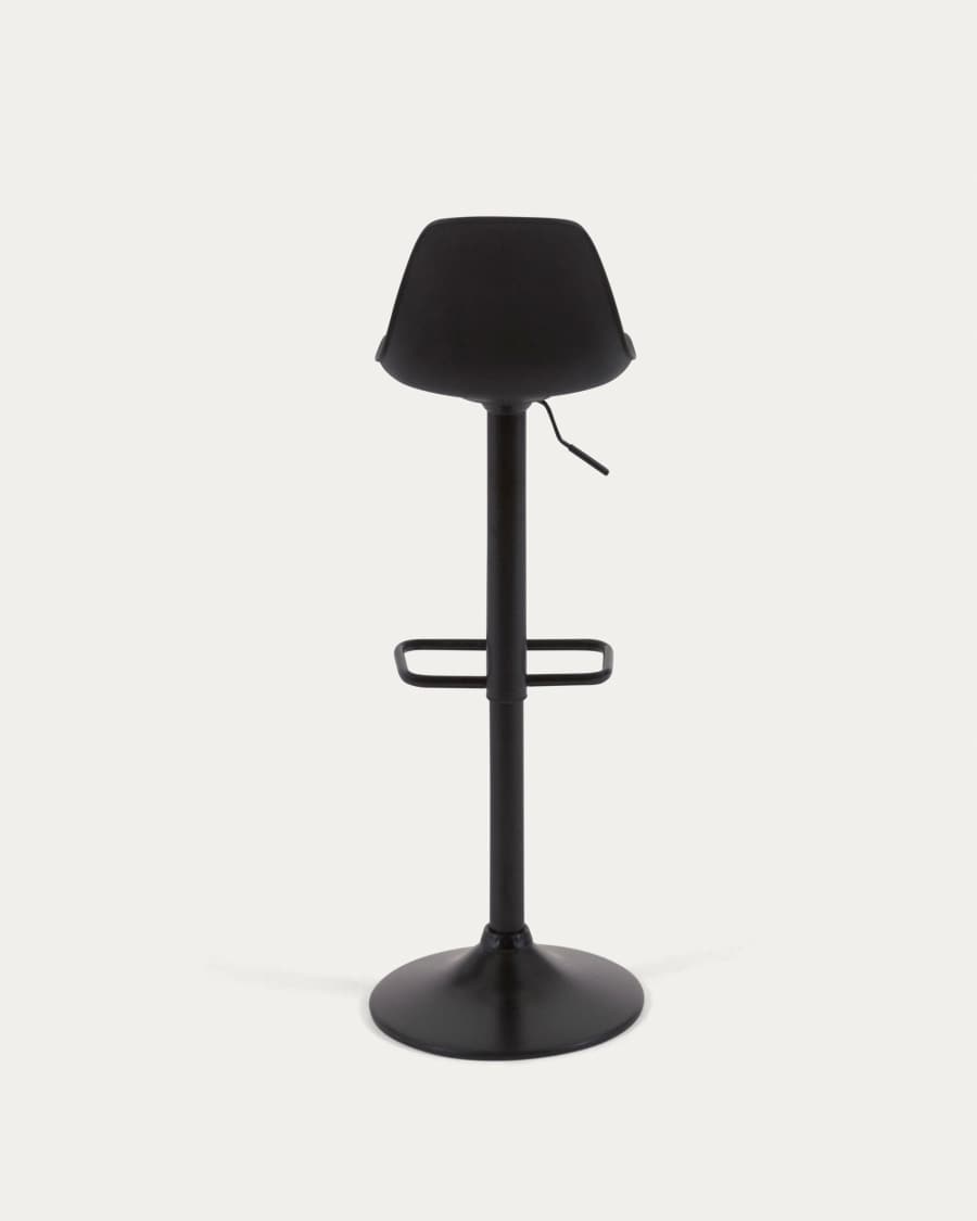 Orlando-T barstool - black synthetic leather and matt black steel 60-82 cm