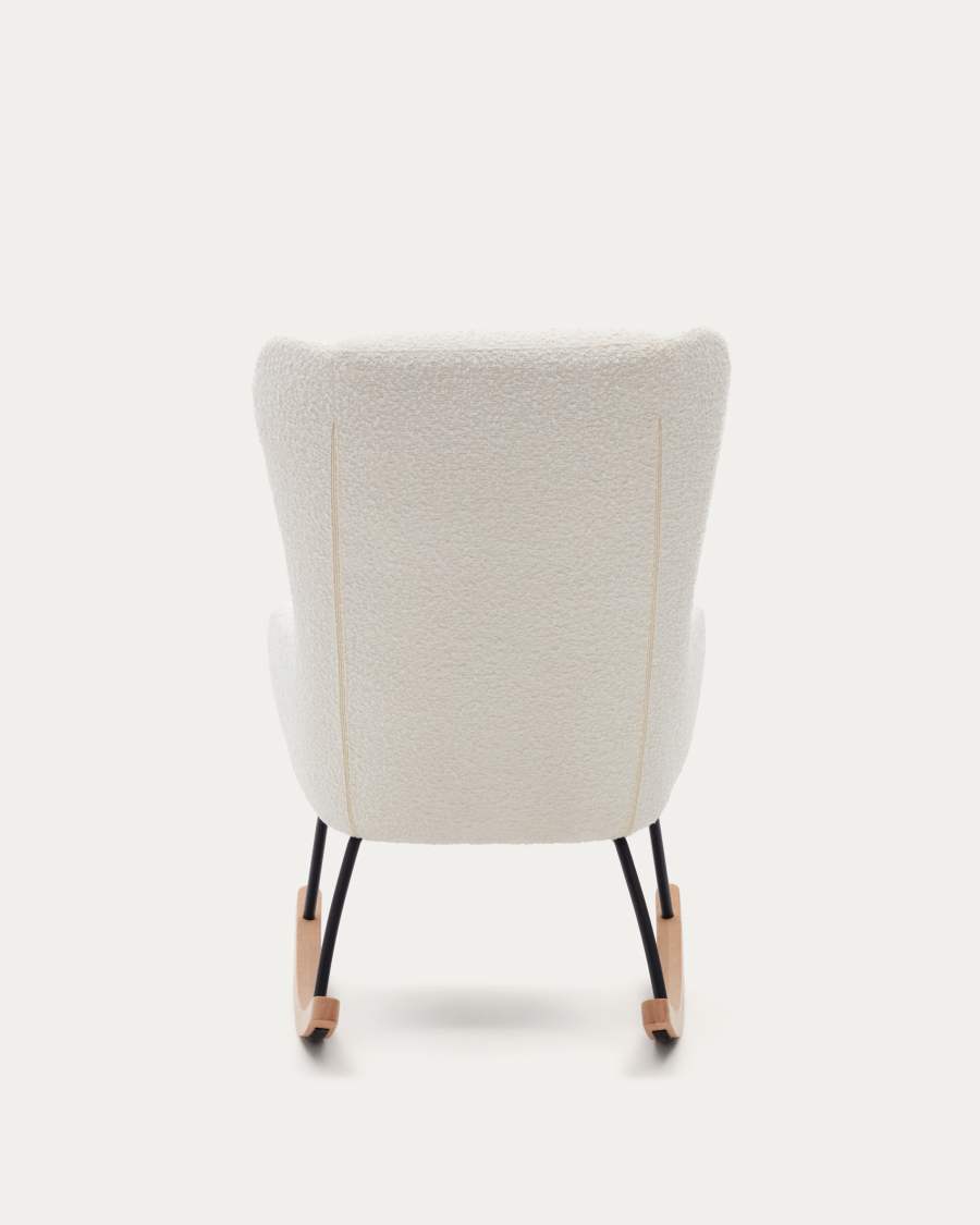 Maustin rocking chair in white bouclé with a black steel structure and beech wood