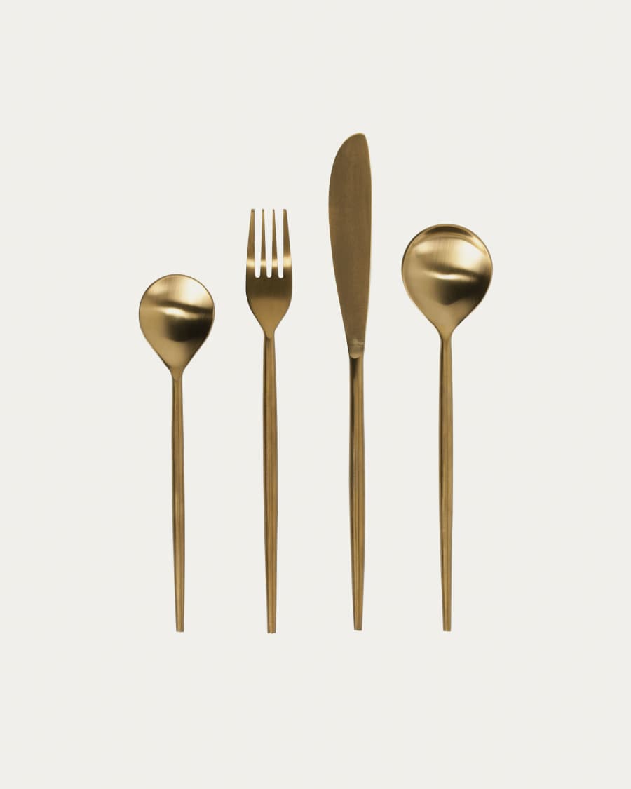 Lite rounded handle 16-piece golden cutlery set