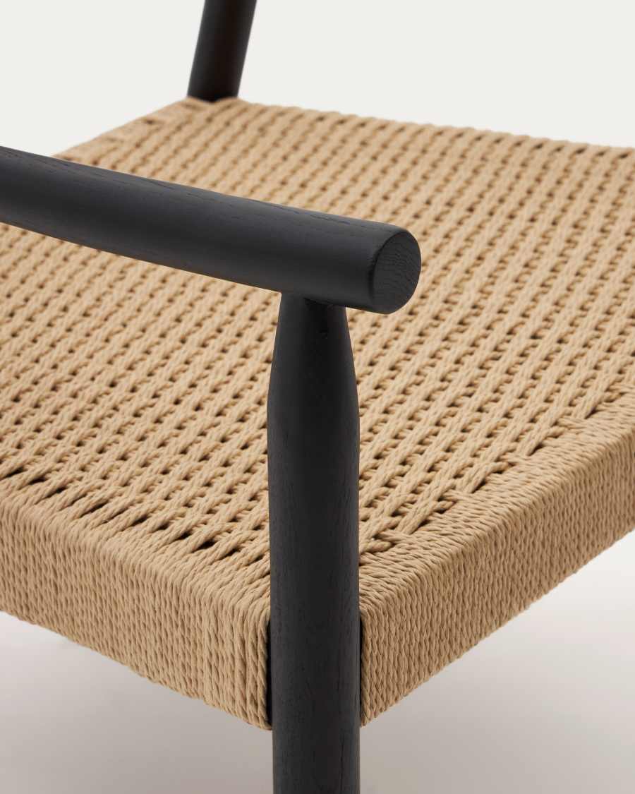 Yalia armchair in solid oak with a black finish and paper rope seat FSC 100%