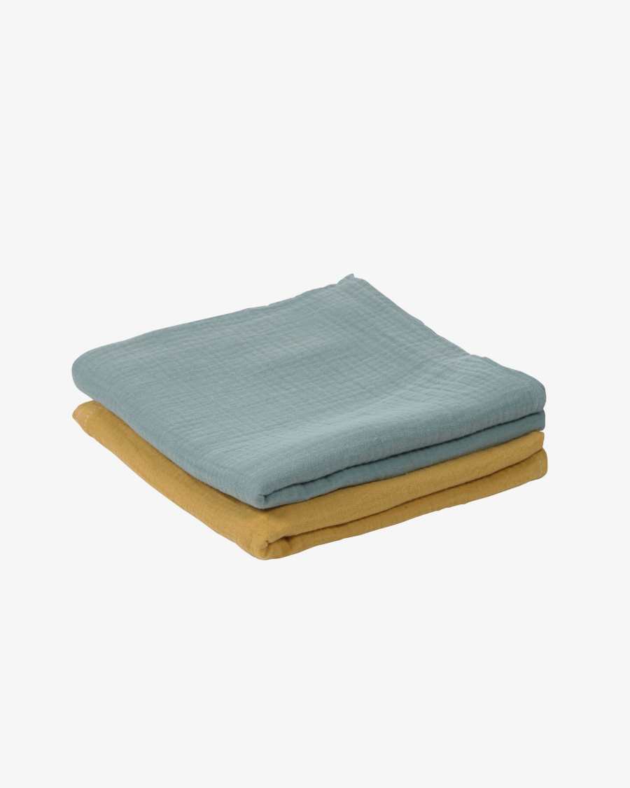 Σετ 2 μουσελίνες Hilen, 100% οργανικό βαμβάκι (GOTS), τυρκουάζ και μουσταρδί-κίτρινο