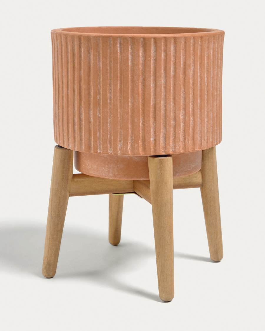 Γλάστρα Elima, τερακότα και μασίφ ξύλο ακακίας, Ø19,5εκ