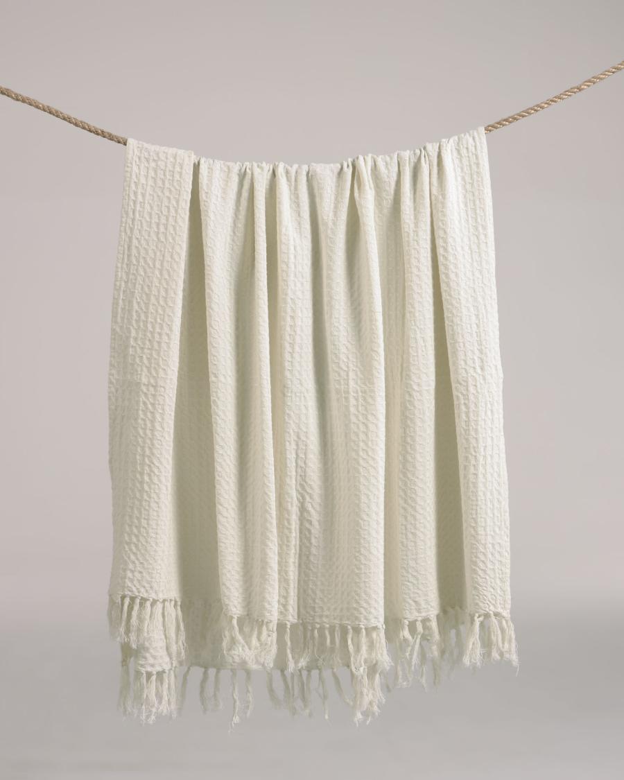 Shallow 100% cotton blanket in white 130 x 170 cm