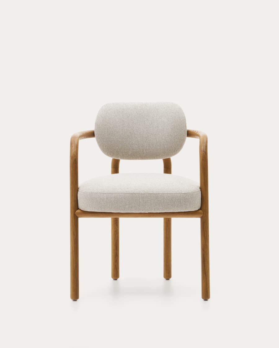Sedia Melqui beige di legno massiccio di rovere con finitura naturale