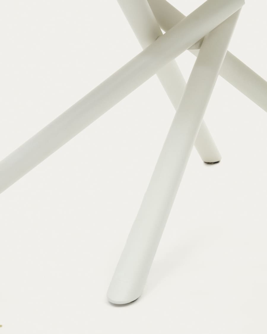 Yodalia extendable round table in glass and MDF with steel legs in white, 130 (190) x 100 cm