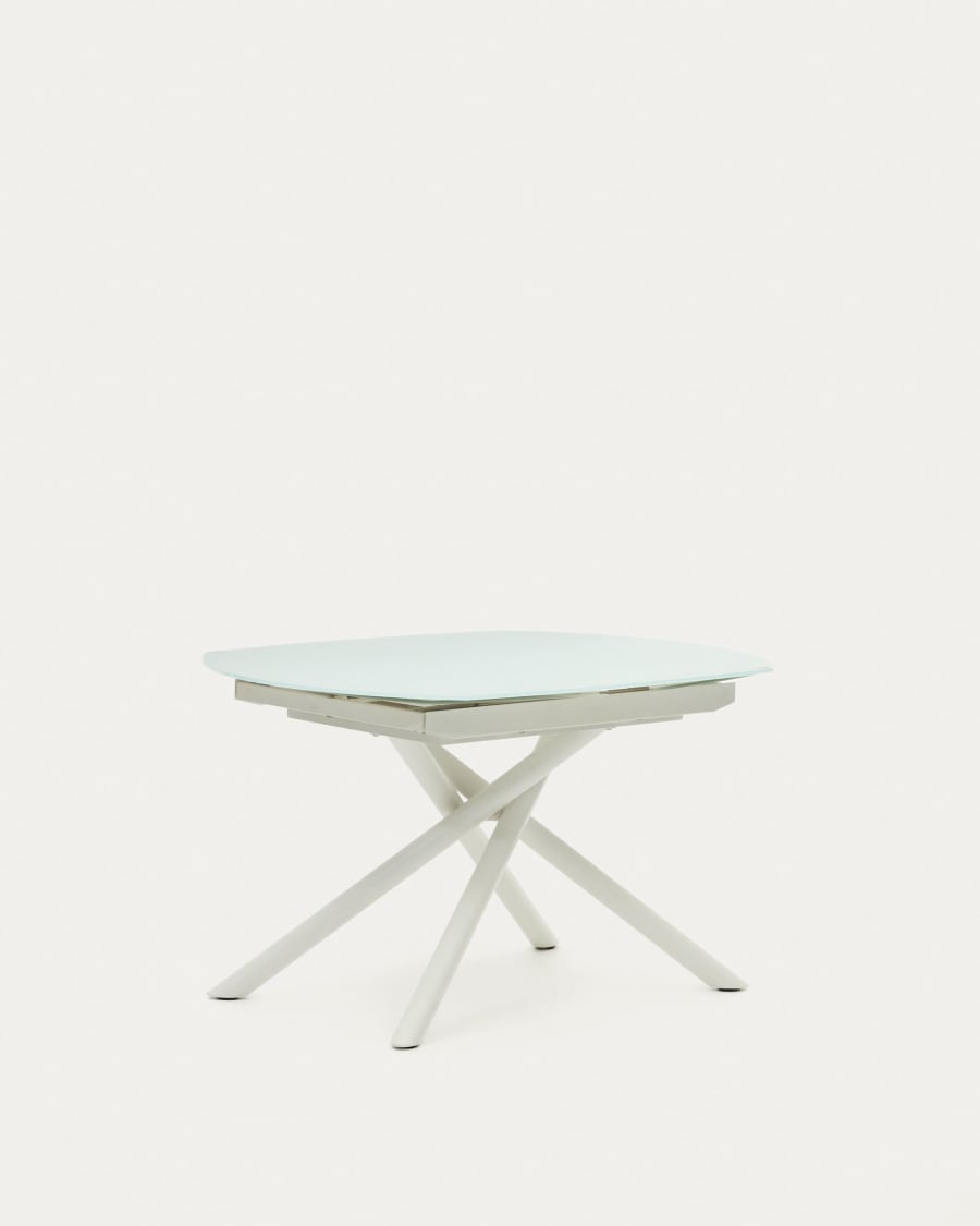 Yodalia extendable round table in glass and MDF with steel legs in white, 130 (190) x 100 cm