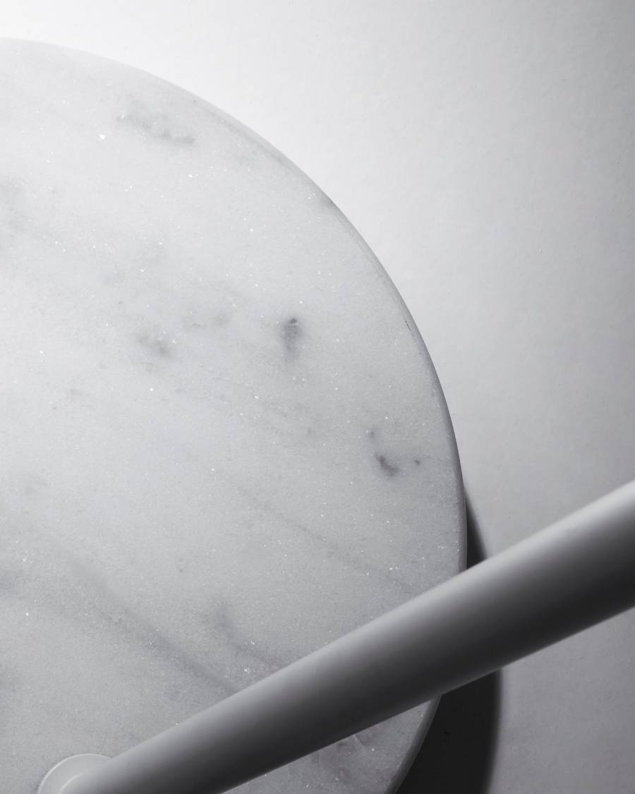 May steel floor lamp with white marble base UK adapter