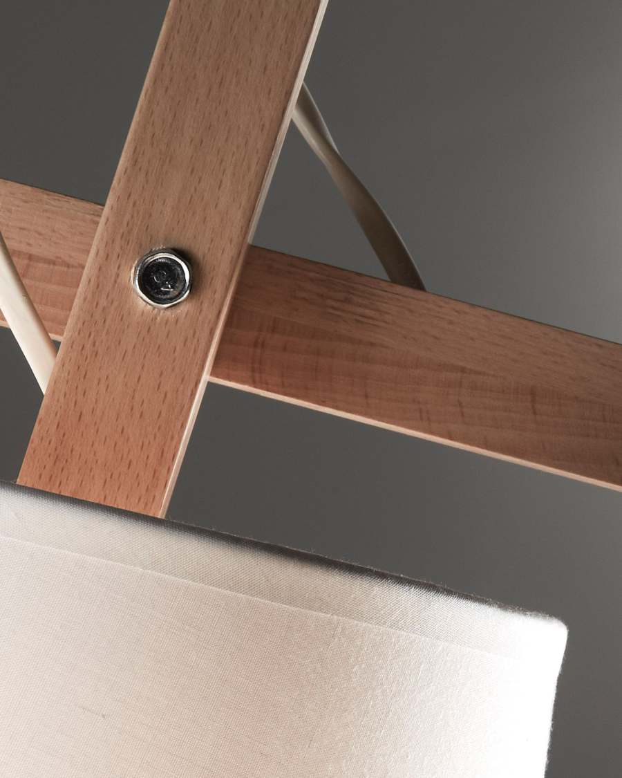 Kosta floor lamp in beech wood and steel with white finish UK adapter