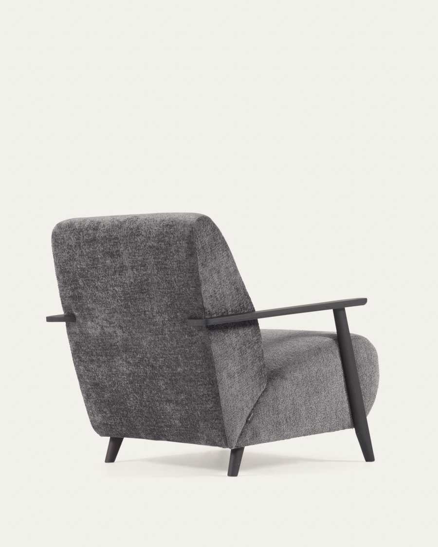 Fauteuil Meghan en chenille gris et bois finition wengé