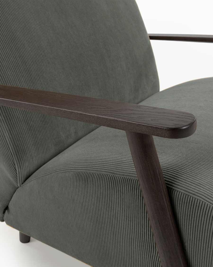 Meghan armchair in dark grey corduroy with solid ash legs with wenge finish