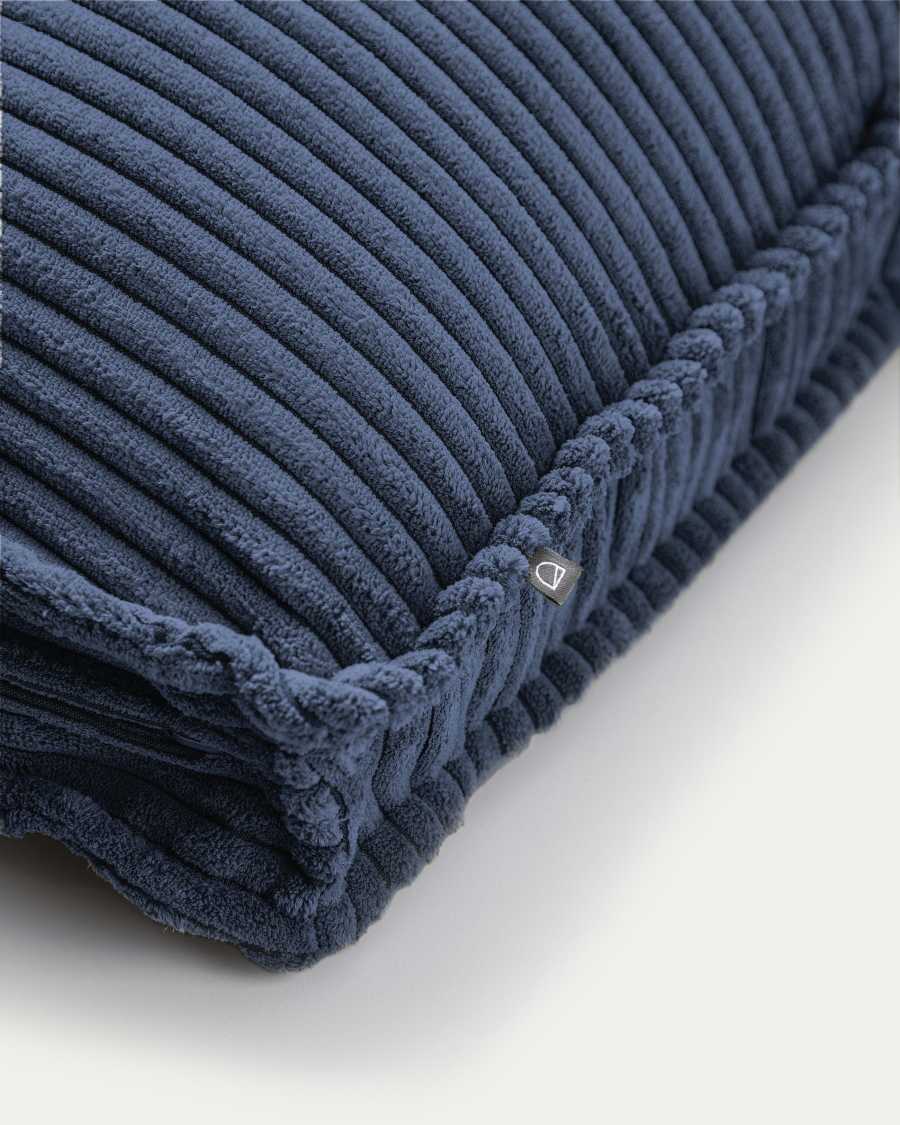 Coussin Blok ignifugé en velours côtelé épais bleu 50 x 60 cm
