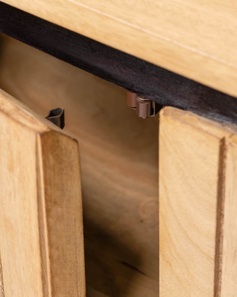 Licia solid mango wood TV stand with 2 doors and black finish metal, 160 x 56 cm