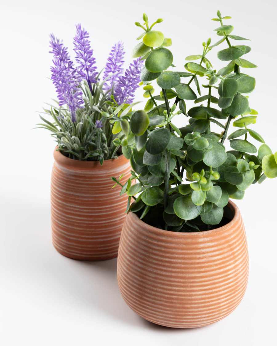Eucalyptus artificial plant in brown pot