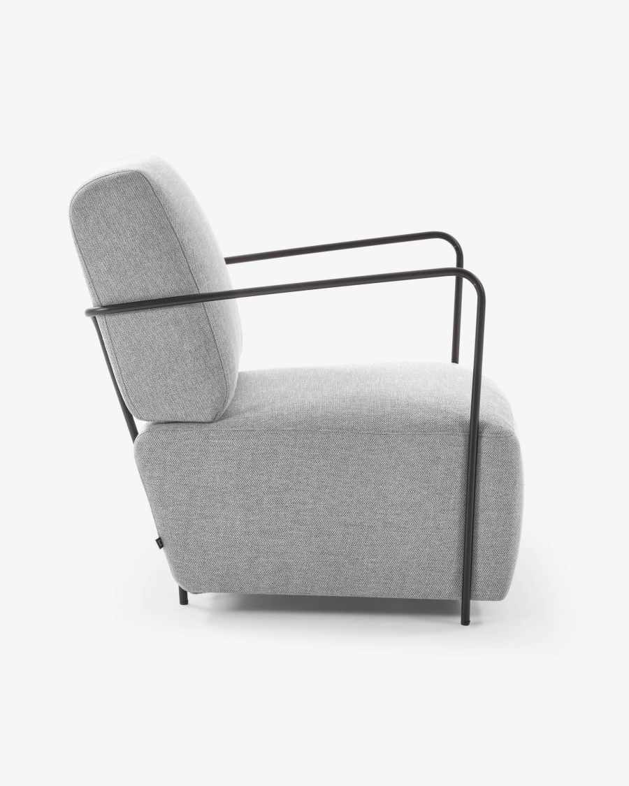 Gamer armchair in light grey and metal with black finish
